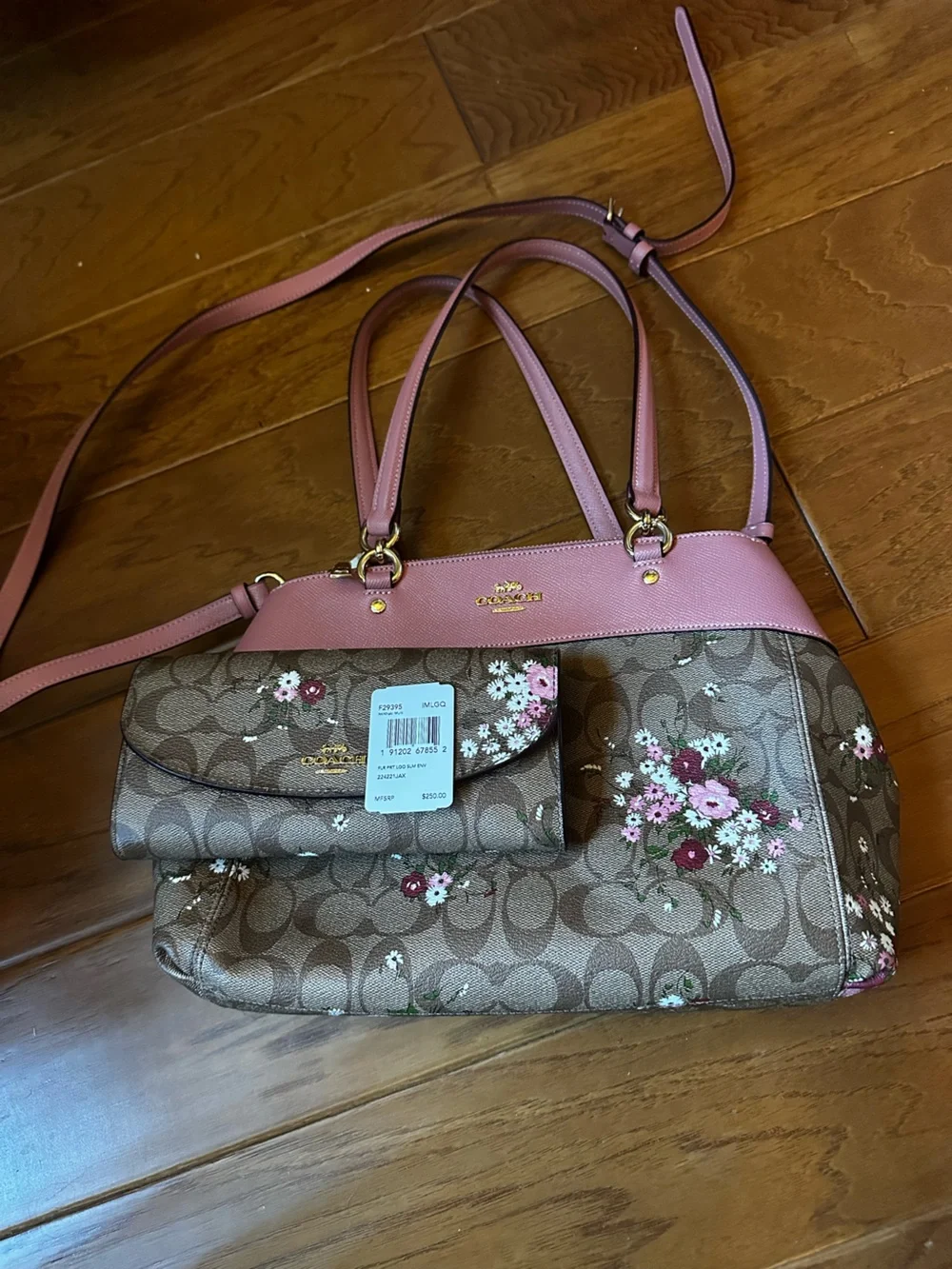 Authentic Coach Pink Floral Signature Tote Bag and Wallet NWT